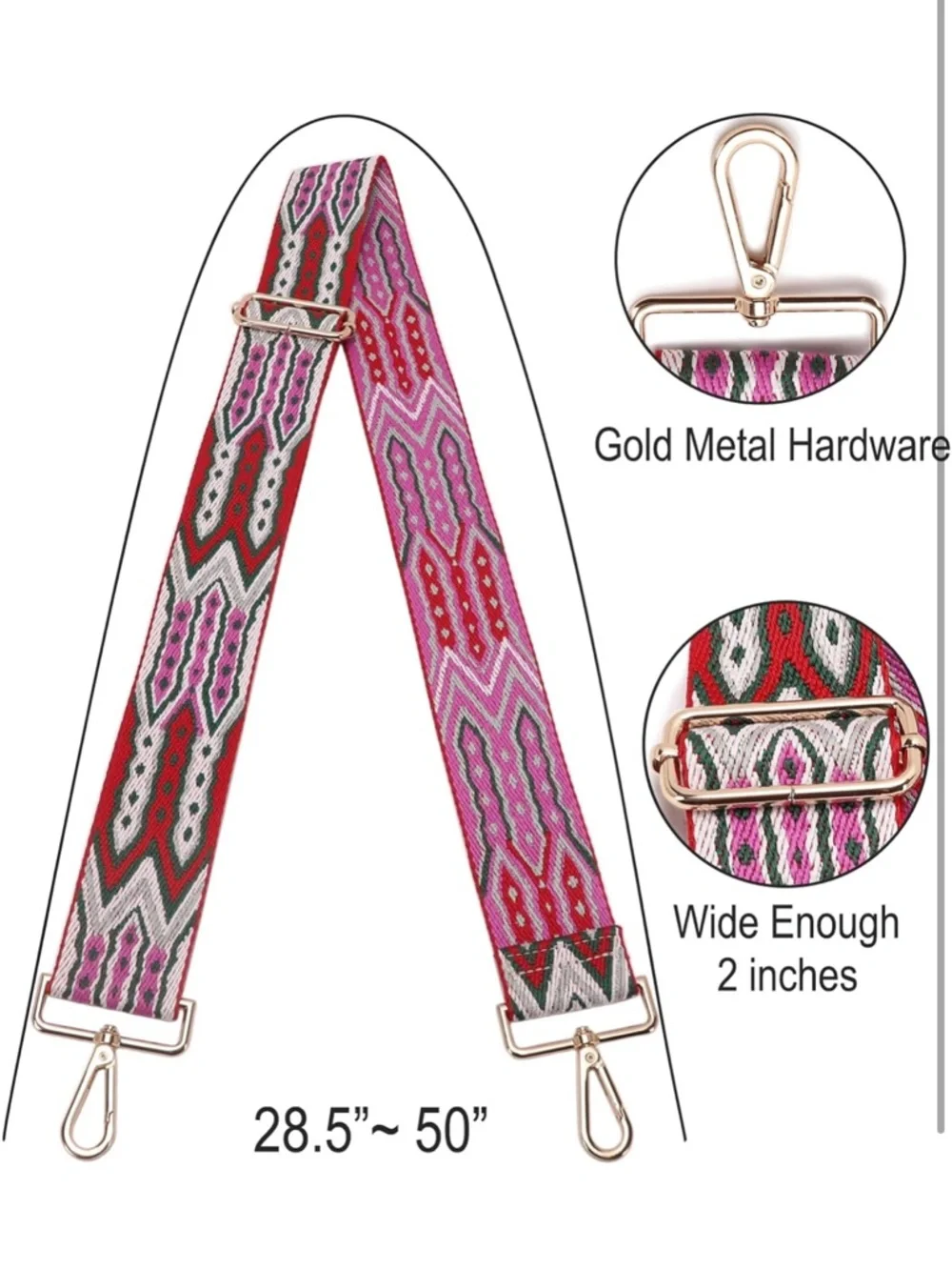 Purse Bag Strap Replacement Crossbody Adjustable Wide Guitar Red Pink Green Gold